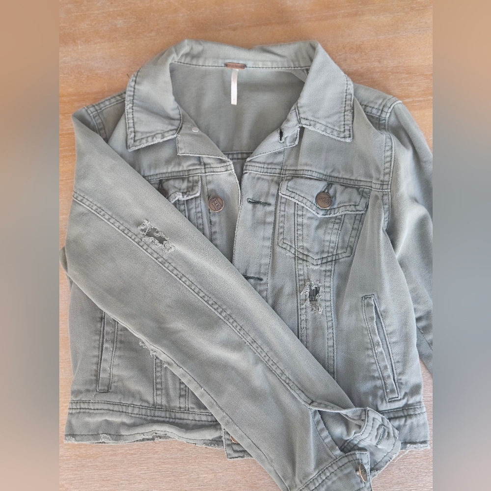 Free People Sage Green Jean Jacket, Sz. 4